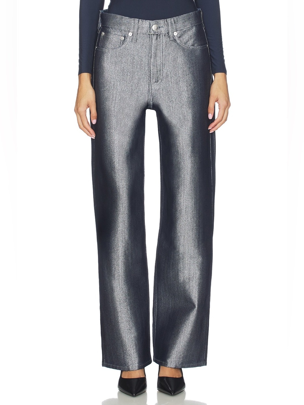 rag & bone Logan Wide Jeans in Indgo Lurex Size 28 MSRP $328 - Picture 2 of 6